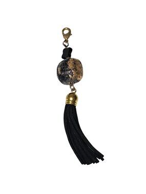 Handcrafted Black Tassel Keychain Pendant Lobster Clasp Gold Tone Bead Accent